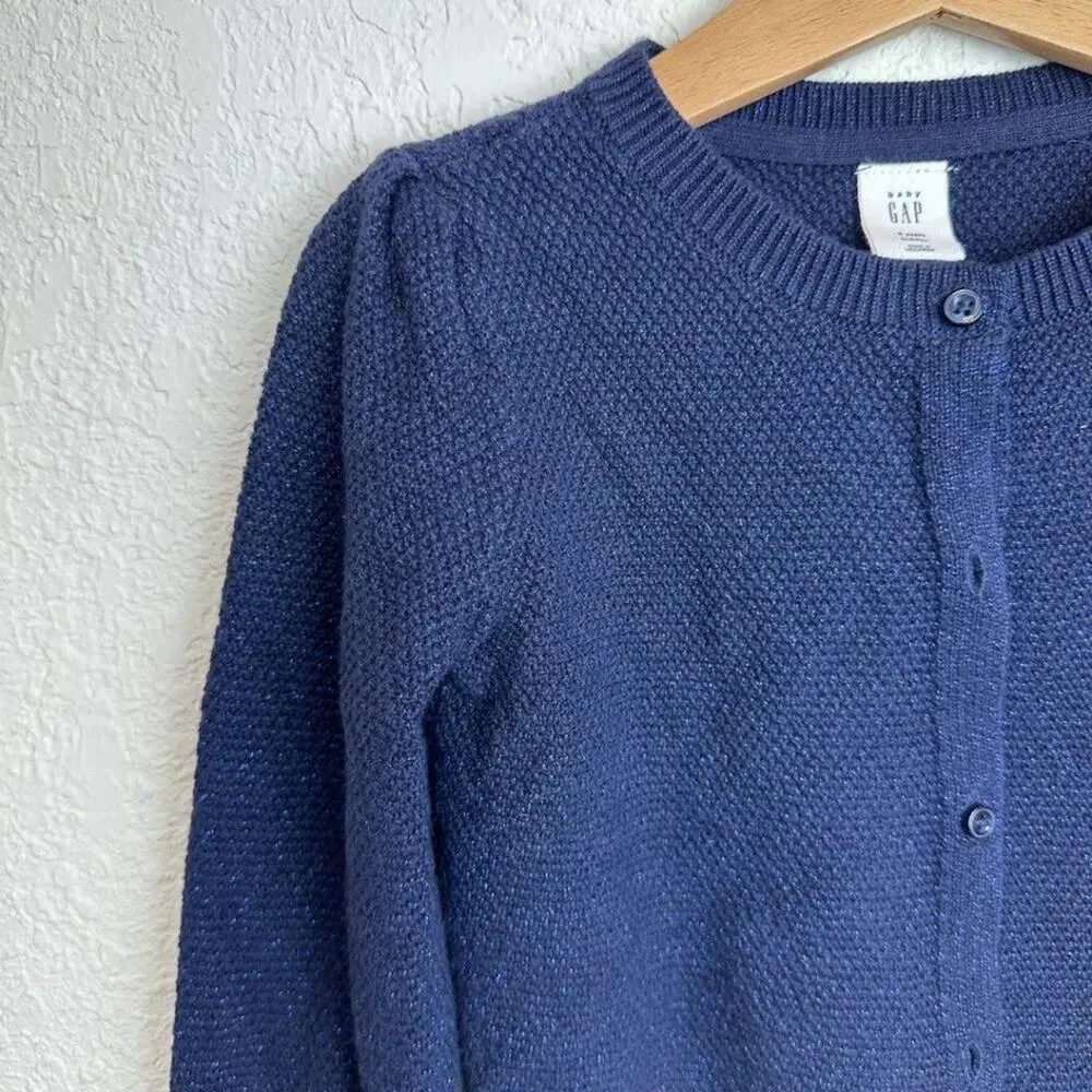 GAP Crew Neck Cardigan Blue with Sparkle Threads 4T